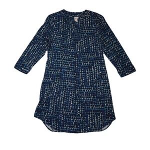 Nic + Zoe Blue Dot Print Dress Women's Small Shift Style w/ Pockets